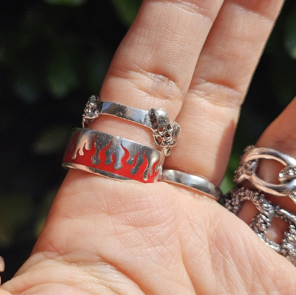 Y2K Red Flames Sterling Band - Picture 5 of 6